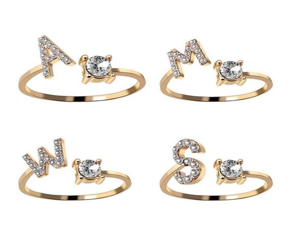 

26 alphabet english letter band rings diamond gold silver adjustable ring for women girls whole7729796