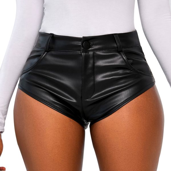 

summer women leather pants, girls leather high waisted shorts 817#, White;black