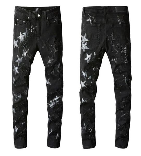 

mens jeans designer jean man whole brand patchwork stars casual customized ripped distressed slim retro holes skateboard strai9640690, Blue