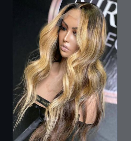 

honey blonde highlight ombre body wave wig brazilian 13x6 lace front human hair wigs for black women p427 colored human hair wigs23135448, Black;brown