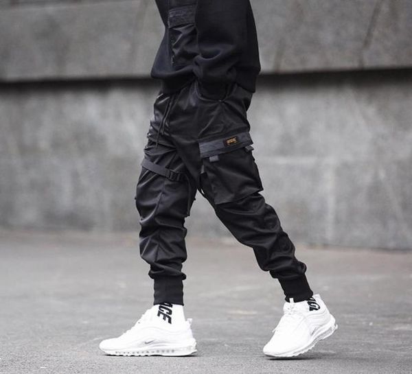 

qnpqyx new men fashion pants ribbons color block black pocket cargo pants harem joggers harajuku sweatpant hip hop trousers2852411