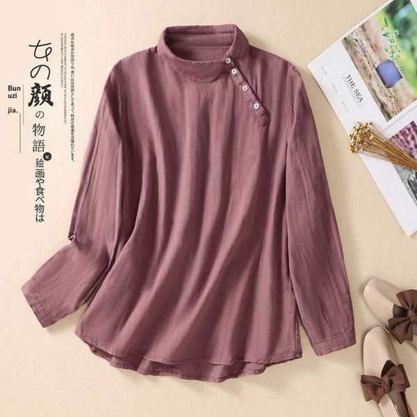 

spring long sleeved pure cotton japanese shirt large size artistic casual color age reducing for women, White
