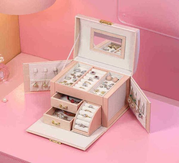

jewelry boxes 2021 new storage box large capacity portable lock with m j22082346515725779980, Black;white
