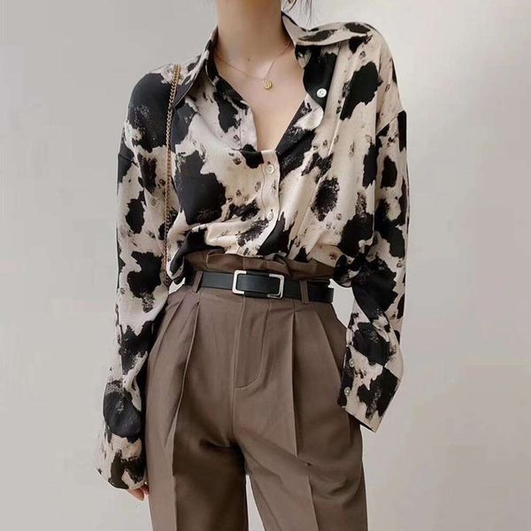 

shirt leopard print temperament autumn long sleeved for women, White