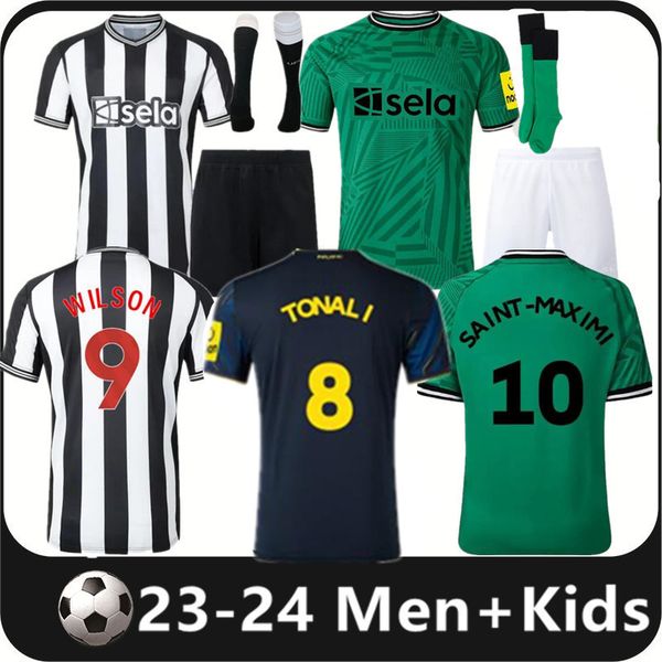 

23 24 soccer jerseys new castle boys tonali bruno g. 2023 2024 joelinton football t shirts isak nufc uniteds maximin wilson utds men kids ki, Black;yellow