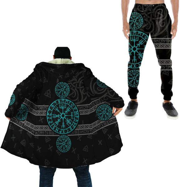 

men s jackets thick warm hooded cloak for men tattoo symbol viking armor overcoat coat print windproof fleece casual a24 230814, Black;brown