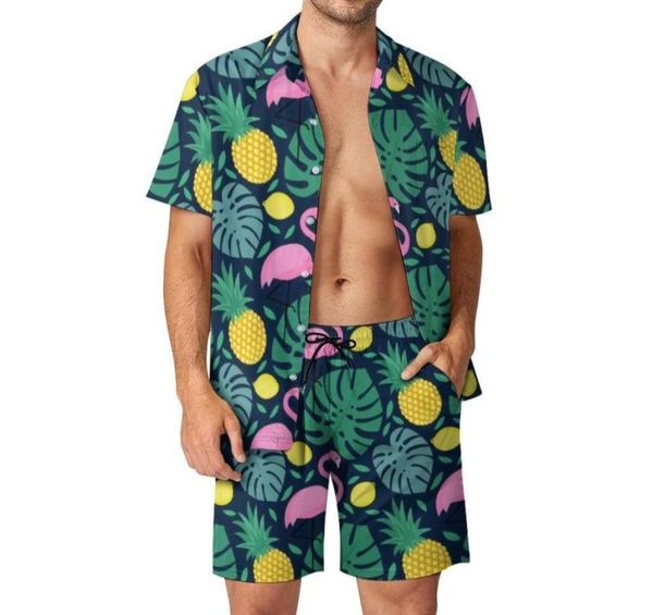 

men039s tracksuits funny palm leaves men sets pineapple flamingo lemon print casual shorts fitness outdoor shirt set summer two9327192, Gray