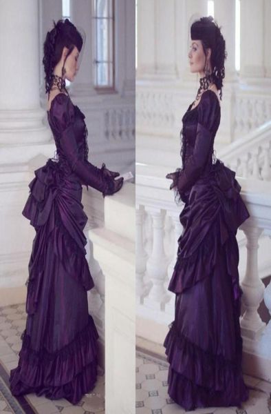 

victorian gothic prom dresses long sleeves pick ups vintage party formal gowns floor length evening dress for bride9467792, Black