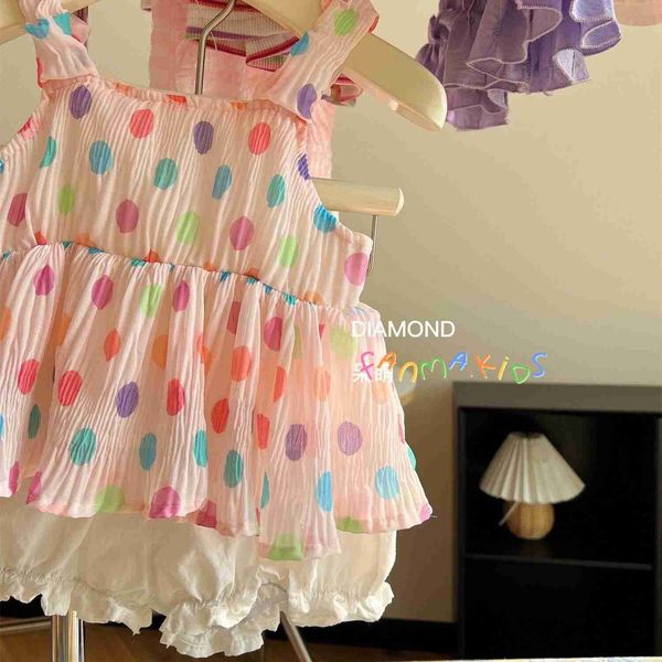 

clothing sets children's clothing baby's girl's dress set polka dot doll strap solid color shorts two piece set 2023 summer r, White
