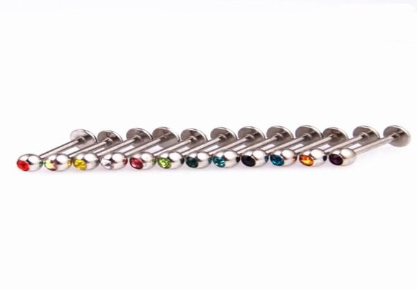 

labret ring lip piercing stud crystal gem stone fashion body jewelry 316l stainless steel 16g 6mm 8mm 10mm bar ear tragus bone6236836, Black