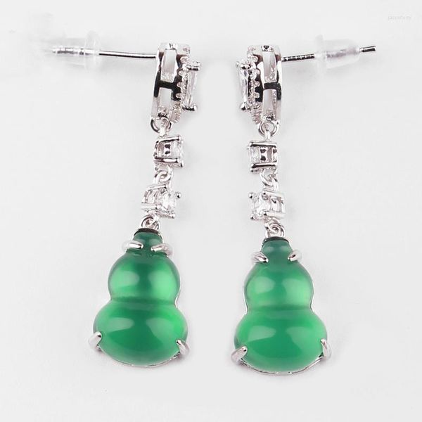 

dangle earrings 925 silver natural green emerald hulu ear nails quality