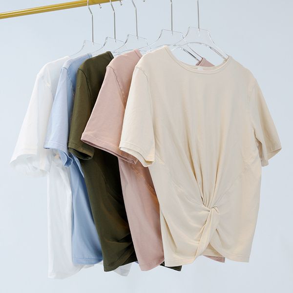 

yoga wear crescent women loose short sleeve lu waist short wear summer thin t-shirt exercise fitness
