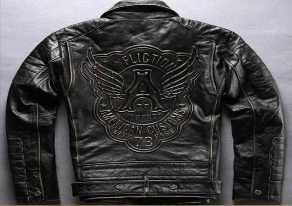 

affliction men vintage genuine leather jackets letter a back american customs 73 motorcycle leather jacket7466302, Black