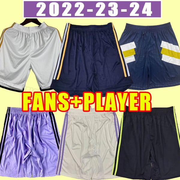 

benzema soccer shorts 23 24 football pants vini jr modric rodrygo rudiger men 2022 2023 camavinga casemiro real madrids home away third icon, Black;yellow