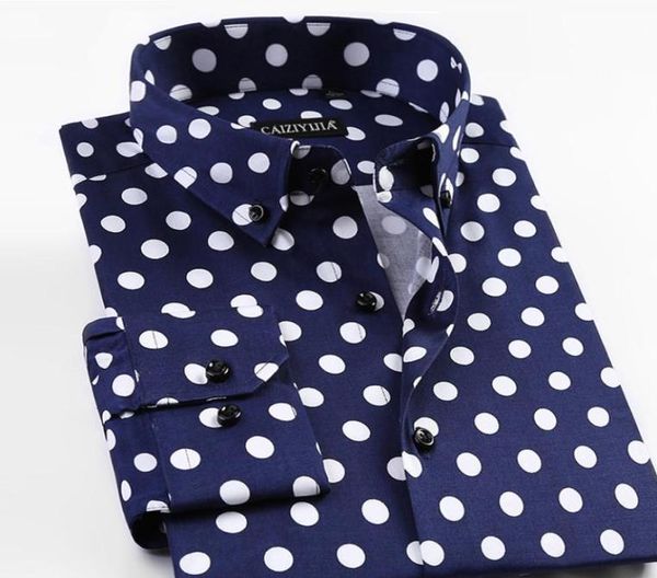 

2018 fashion new spring printed polka dot mens casual shirts long sleeve 97 cotton brand quality slim fit noniron men shirts3981925, White;black