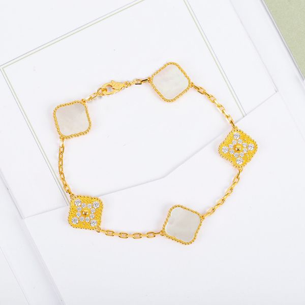 

woman chain bracelets four leaf clover designer van bracelet luxury jewelry women gold charm bracelet 8843, Black