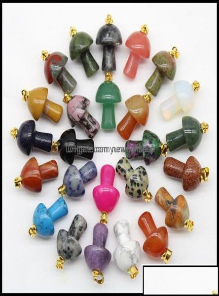 

charms jewelry findings components mix natural stone quartz crystal amethyst agates aventurine mushroom pendant for diy making dro6878027, Bronze;silver