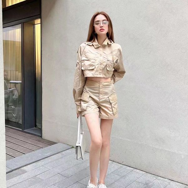 

triangle coat shorts women hooded zipper jacket high waisted shorts fashion long sleeve pants sports set, Gray