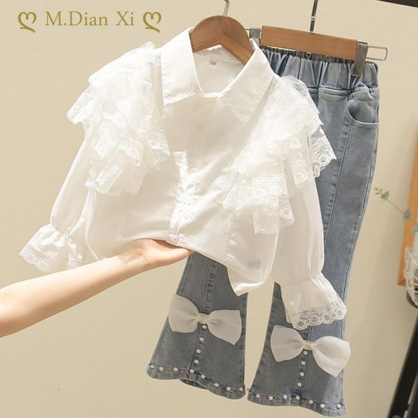 

clothing sets girls clothes autumn spring long sleeve shirt jeans toddler girl fashion kids suits children 2pcs 230814, White