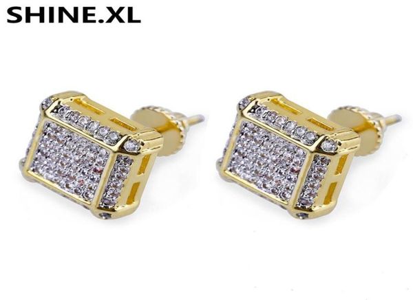 

10x10mm men square earring hip hop iced out full zircon screwback fashion jewelry16022495167304, Golden;silver