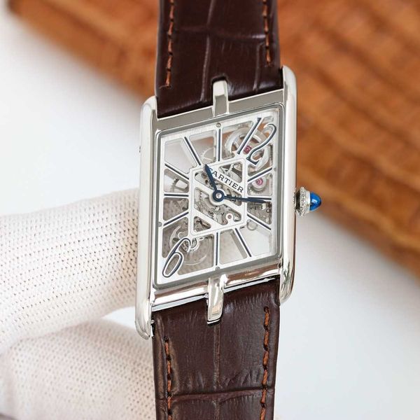 

designer men watch skeleton tank watches bews high qualtiy mechanical automatic movemnt uhr montre carter prx luxe with box reloj hombre, Slivery;brown