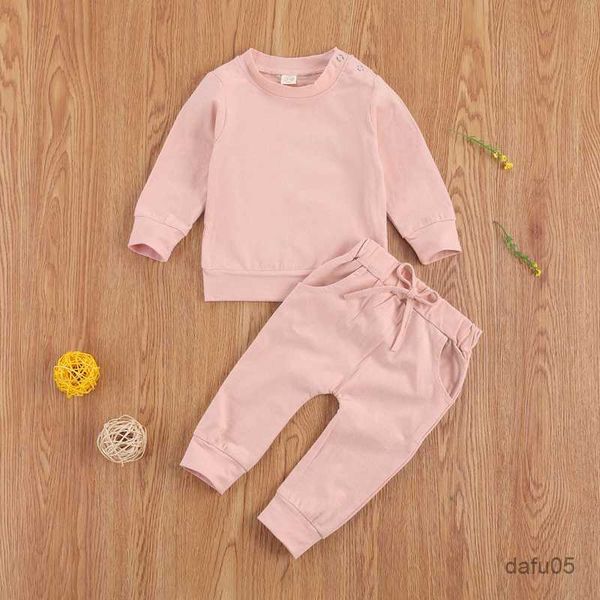

clothing sets lioraitiin 0-24m newborn baby girl autumn clothing set long sleeve solid cotton long pant 2pcs fall outfit set r230814, White