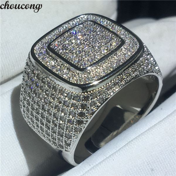 

wedding rings choucong luxury male hiphop ring 925 sterling silver pave setting aaaaa zircon cz party wedding band rings for men rock jewelr, Slivery;golden