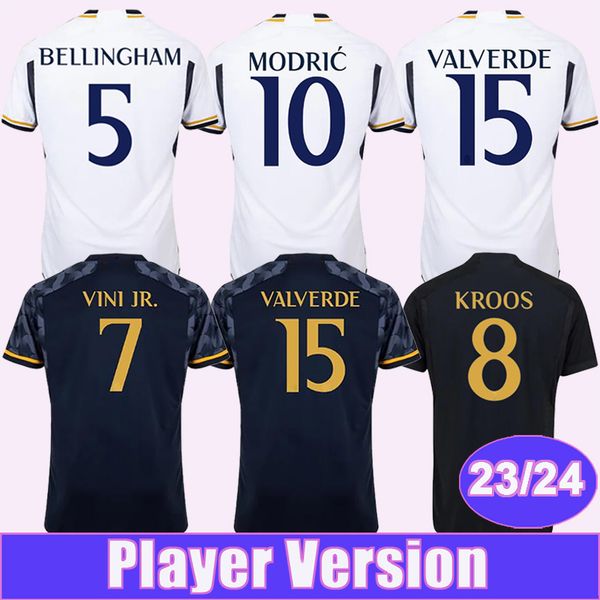 

23 24 alaba vini jr. kroos player version mens soccer jerseys bellingham modric rodrygo camavinga valverde tchouameni home away 3rd football, Black;yellow