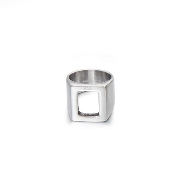 

2021 minimalist ins square hollow ring men039s cold hip hop personality retro index finger titanium steel accessories6294291, Silver