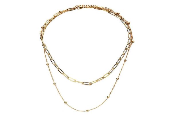 

new fashion design stainless steel square paperclip chains choker necklaces for women double layer necklace jewelry valentine0395299185, Silver
