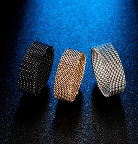 

18k titanium steel rivet simple woven mesh strap pattern men039s band rings platinum fashion wedding anniversary european ameri9004413129, Silver