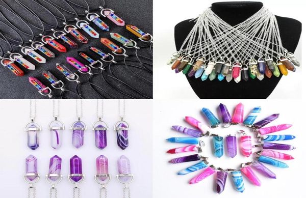 

pendulum chakra necklace jewelry healing crystal amethyst rose quartz bead point women men natural stone heart hexagon pendants le2141806, Silver