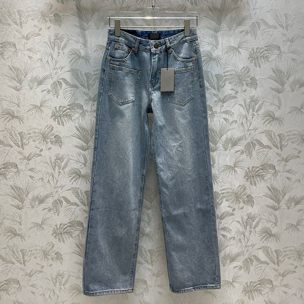 

2023 new design women's regular straight denim pockets special design light solid colour denim pants pure cotton pants ing, Blue