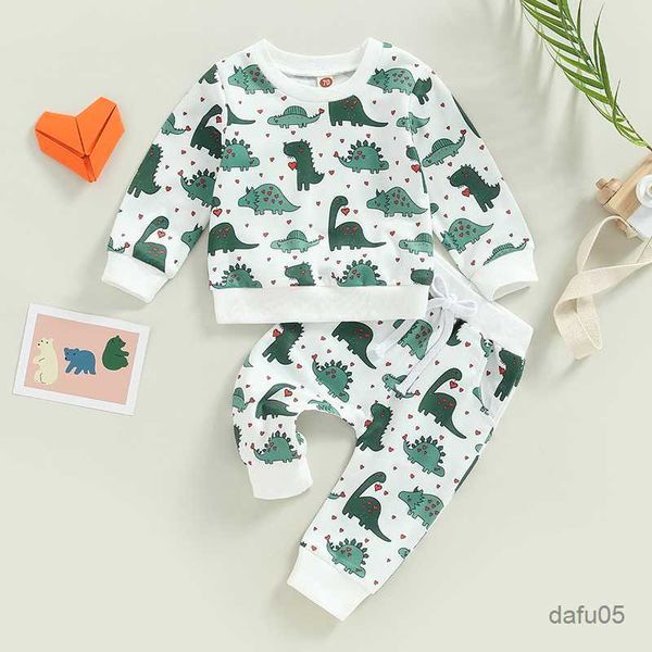 

clothing sets 2pcs toddler baby boy girl valentine's day clothing dinosaur printed long sleeve long pants 0-3years r230814, White