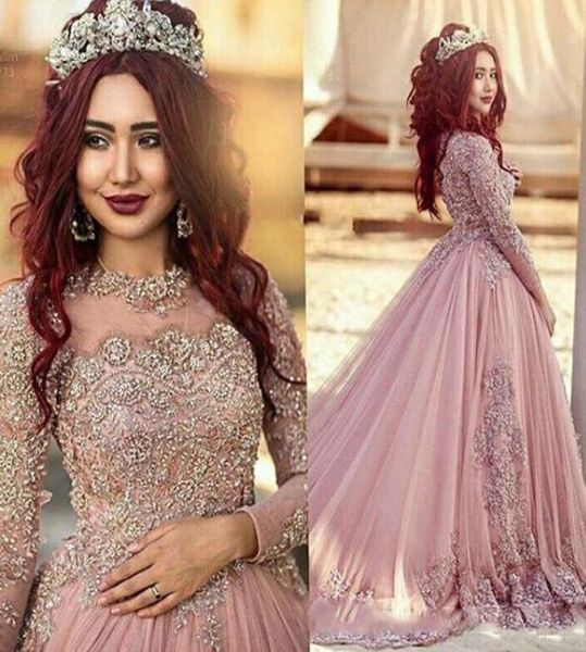 

special arabic prom dresses jewel high neck illusion lace appliques beaded tulle long sleeves court train formal party dress eveni9784507, Black