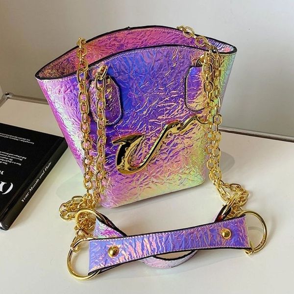 

evening bags bright leather women's shoulder bags luxury designer chain crossbody bags fashion trend bucket handbags ladies casual tote
