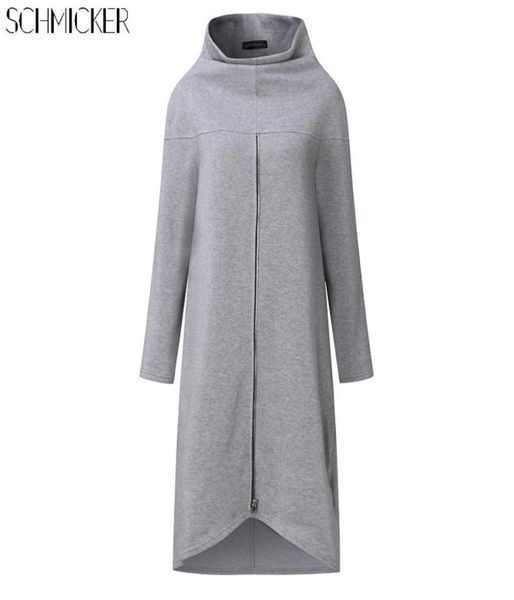 

schmicker tunic long sweatshirt women turtleneck longsleeve zipper up loose pullovers irregualr sweat shirt robe plus size2921548, Black