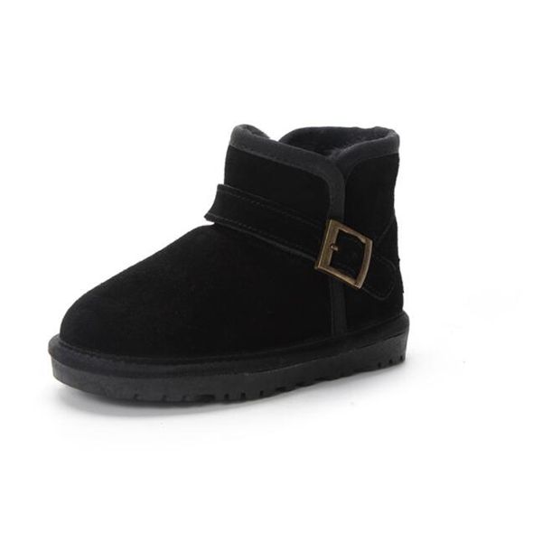 

new winter children' wool snow boots buckle male treasure warm cotton shoes cowhide short tube cotton boots, Black;grey