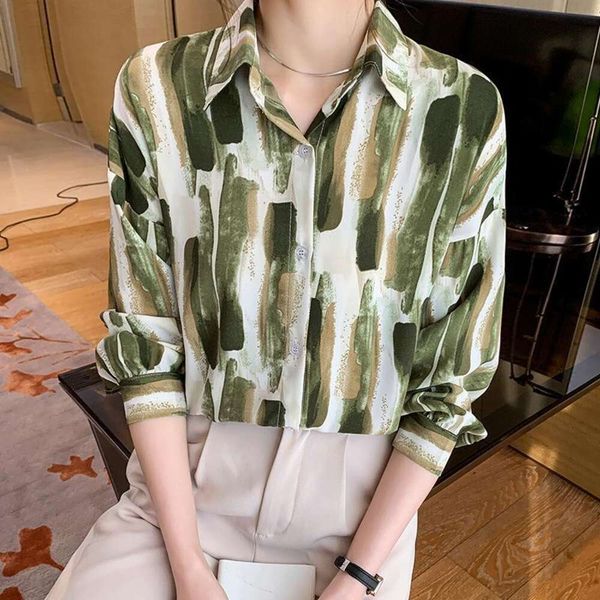 

oil painting long sleeved shirt for women loose spring retro hong kong style slimming top, White