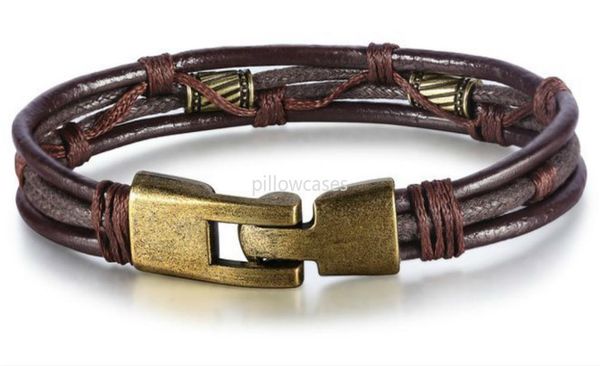 

retro leather bracelet wristband multilayer brown wave rope bracelets bangle cuff fashion jewelry will and sandy gift8228261, Black