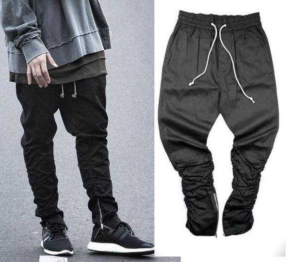 

side zipper men slim fit casual hip hop jogger biker pants swag sweatpants skinny trousers olive2023199, Black