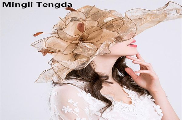 

hight quality organza and fascinator wedding hats for women elegant exaggeration weddings flower hats chapeau de mariage wedding a9127632, White