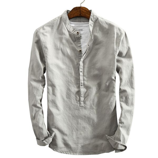 

men s casual shirts winter cotton linen shirt japanese retro stand collar solid pullover harajuku male plus size 5xl 230814, White;black