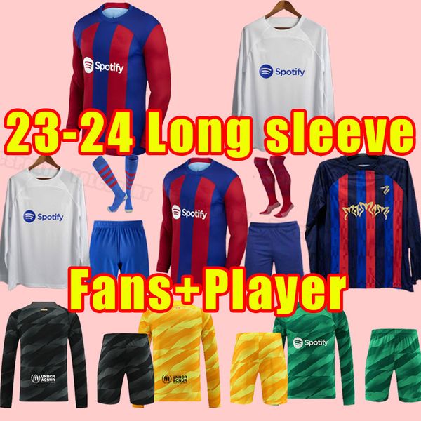 

2023 ansu fati pedri soccer jerseys 23 24 lewandowski gavi adama ferran raphinha f. de jong dest shirt men barcelona fans version long sleev, Black;yellow