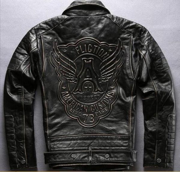 

affliction men vintage genuine leather jackets letter a back american customs 73 motorcycle leather jacket2907818, Black