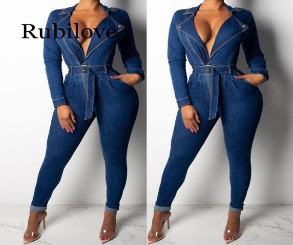 

2020 denim jumpsuit women long sleeve front zipper jeans rompers women jumpsuit with sashes plus size belted streetwear overal9438419, Black;white