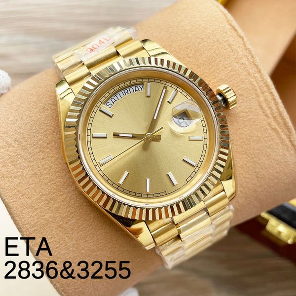 

5 stylesmens gold luxury watch day 2836&3255 movement date 126333 automatic eta diving swimming men mechanical watches with box serial numbe, Slivery;brown