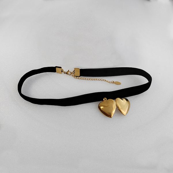 

10pc/lot vintage plain heart stainess steel locket choker collar necklace women black korea velvet rope female collier bijoux sn073, Silver