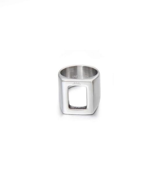 

2021 minimalist ins square hollow ring men039s cold hip hop personality retro index finger titanium steel accessories2169858, Silver