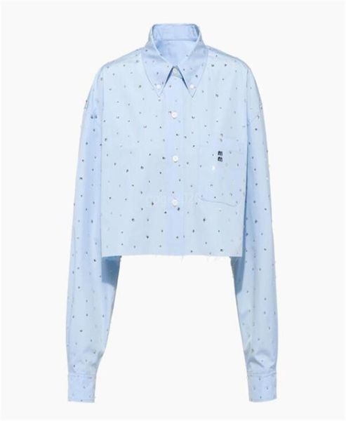 

women vintage cotton short designer shirts blouse with diamant 2022 girls milan runway high end custom poplin designer shirt 4292247, White